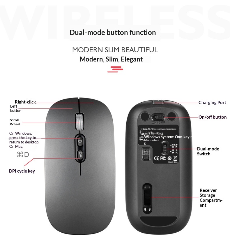 Digitex Digitex Digitex Ultra-thin Wireless Bluetooth Silent Compatible With IPad Huawei Laptop Dual-mode Portable Rechargeable Mouse_voghion.com