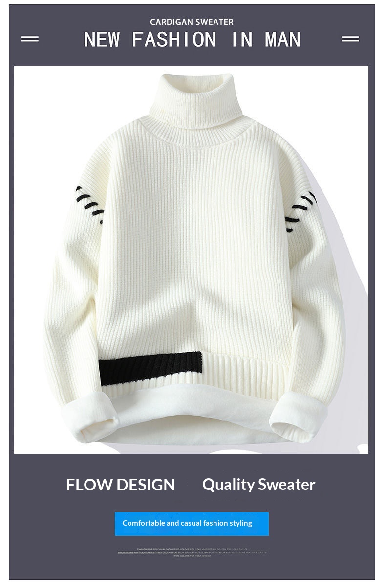 boy Boy Boy Boy Fleece-Lined Thickened Sweater Men, Autumn And Winter New Warm High-Neck Knitwear For Teenagers, Base Layer Student Knit_voghion.com