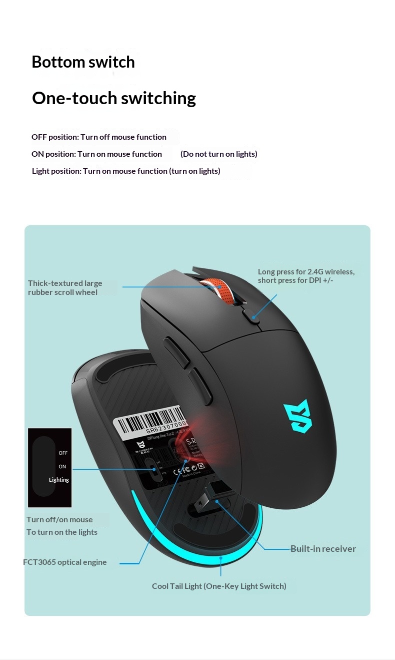 Digitex Digitex Sensoni Wireless Gaming Wired Bluetooth Dual Mode Lightweight E-Sports Office Computer Laptop Mouse_voghion.com