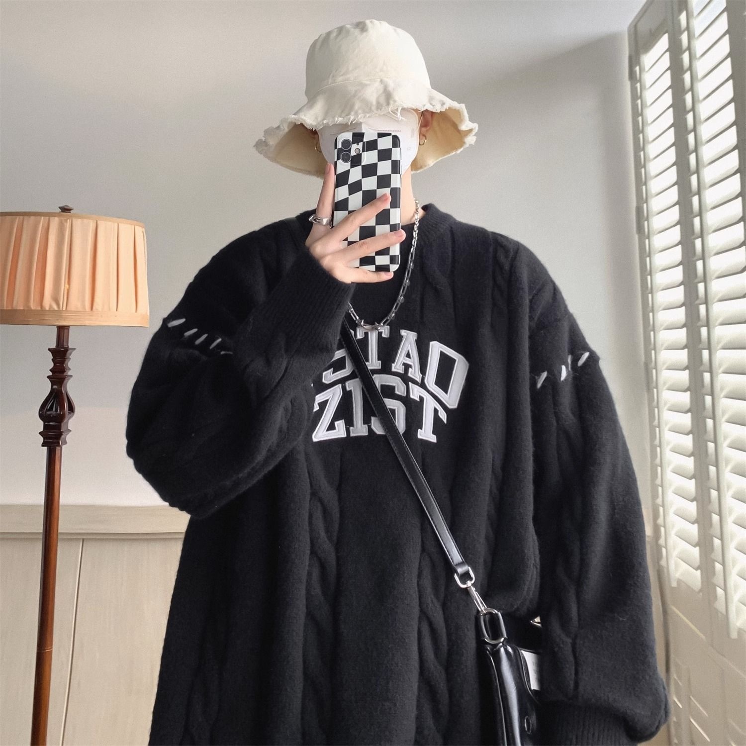 Pull décontracté style américain pour homme, maille torsadée épaisse, automne-hiver, style japonais rétro, kaki_voghion.com