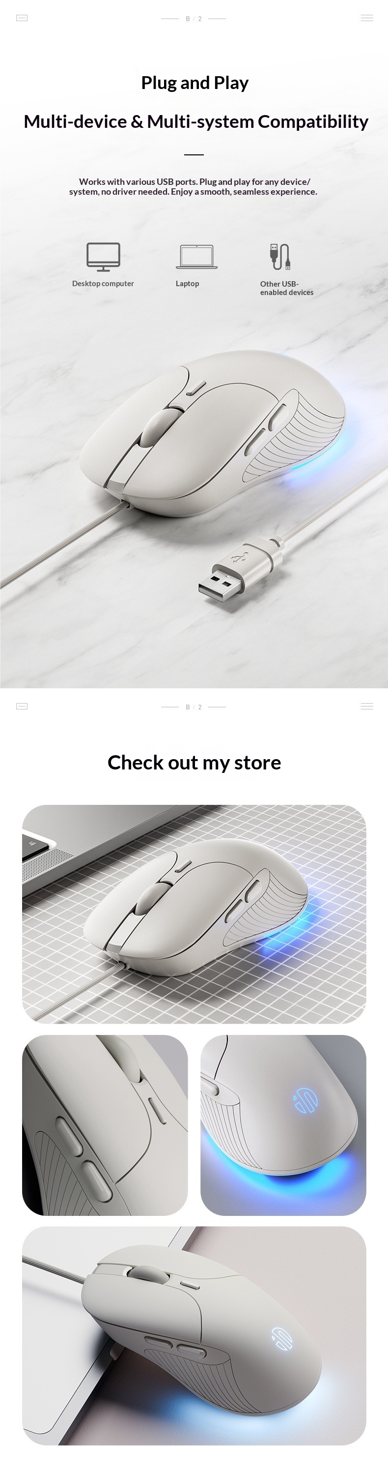 Digitex Digitex B2 Wired Mouse Silent Noiseless Office Gaming E-sports Computer Laptop Ergonomic Mechanical_voghion.com
