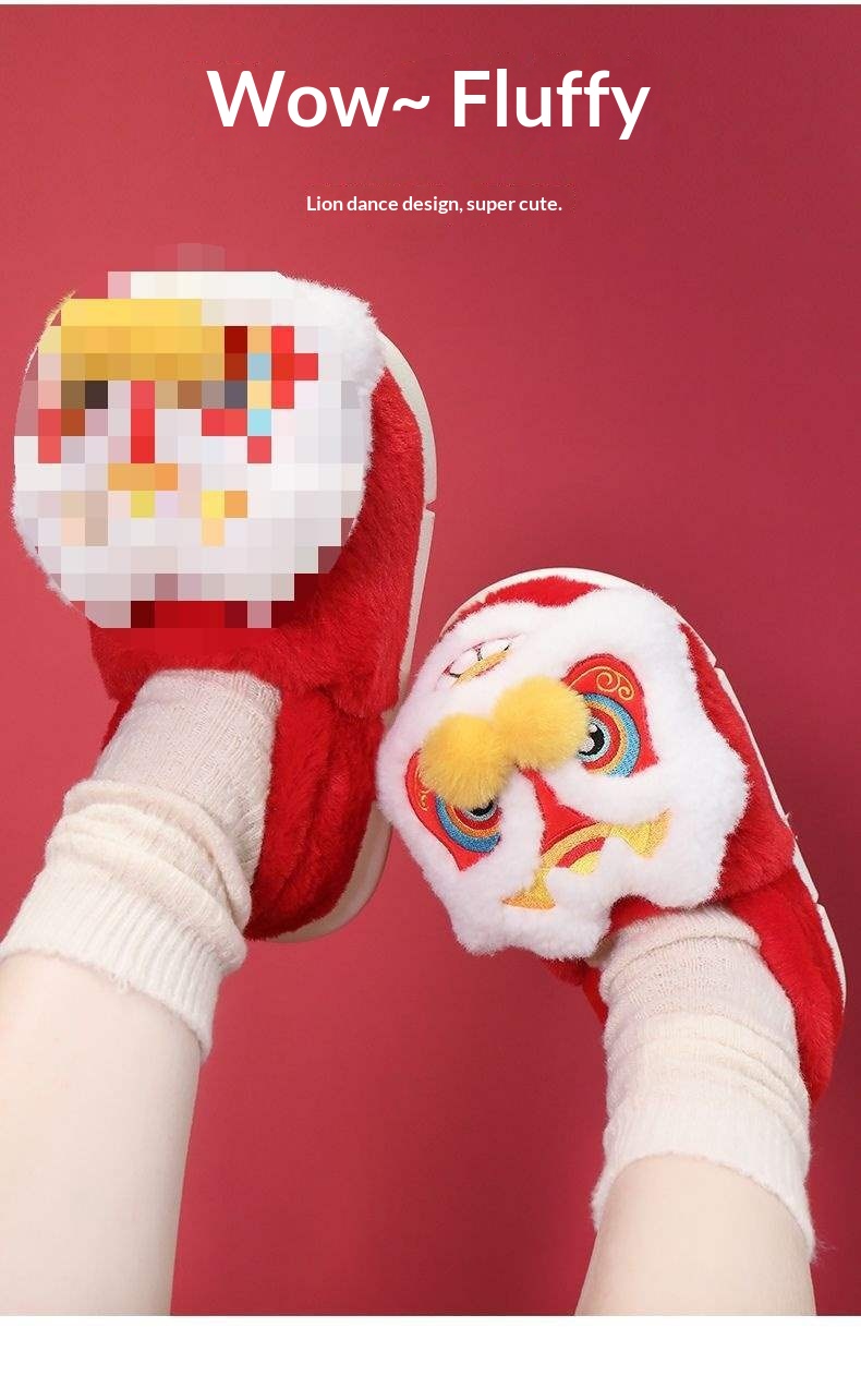 Pantoufles Zees National Trend à tête de lion et de tigre, chaudes et confortables pour l'automne et l'hiver, idéales pour les couples parents-enfants. Chaussures d'intérieur en coton antidérapant et épais._voghion.com