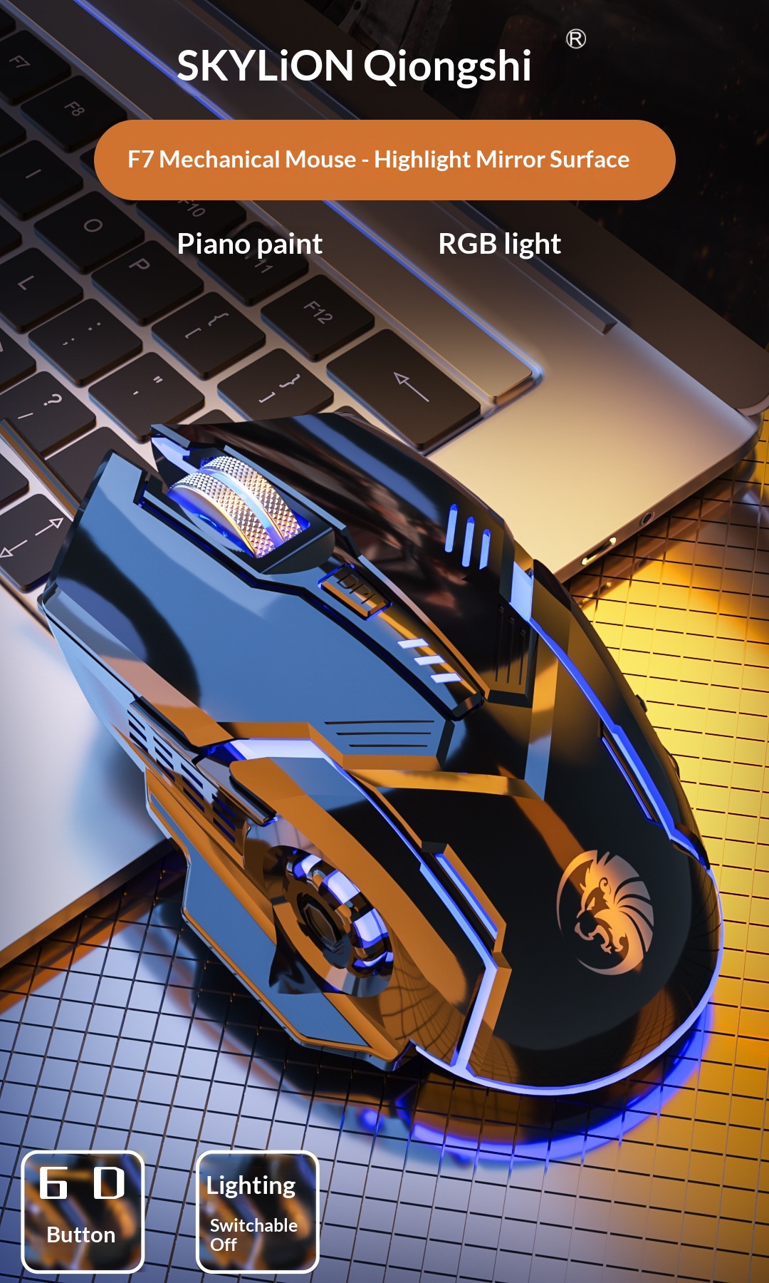 Digitex Digitex Digitex Qiongshu F7 Wired USB Silent Sound Lighted Weighted Gaming Office Home Desktop Laptop Universal Mouse_voghion.com