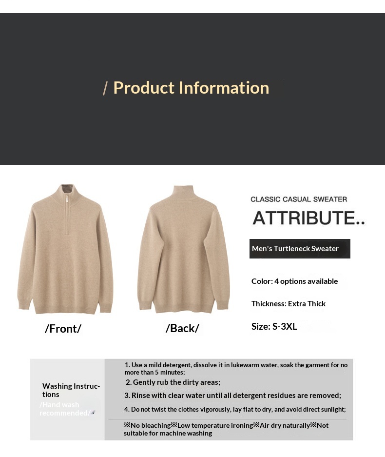 ragazzo Ragazzo Ragazzo Ragazzo Autunno Inverno Mezza Cerniera Collo Ribaltabile Maglione da Uomo Nuovo Pura Lana Ispessito Caldo Largo Casual Versatile Base Lavorata a Maglia_voghion.com