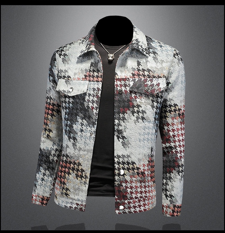 Chaqueta de solapa con estampado de pata de gallo para hombre, estilo Europa, otoño 2025, 7611_voghion.com