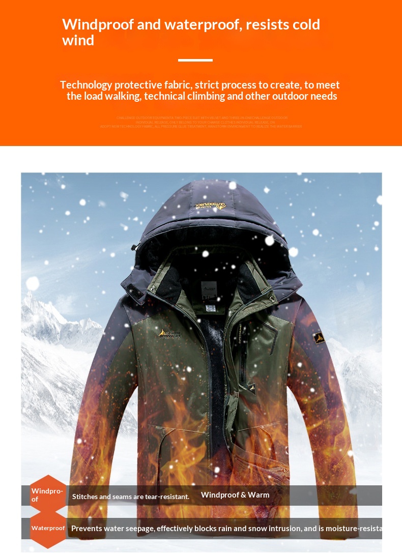 Outdoor-Jacke für Jungen, Fleece-gefüttert, dick gefüttert, für Herren, Skifahren, Bergsteigen, Paar, warmer, kältebeständiger Baumwollmantel, Übergröße_voghion.com