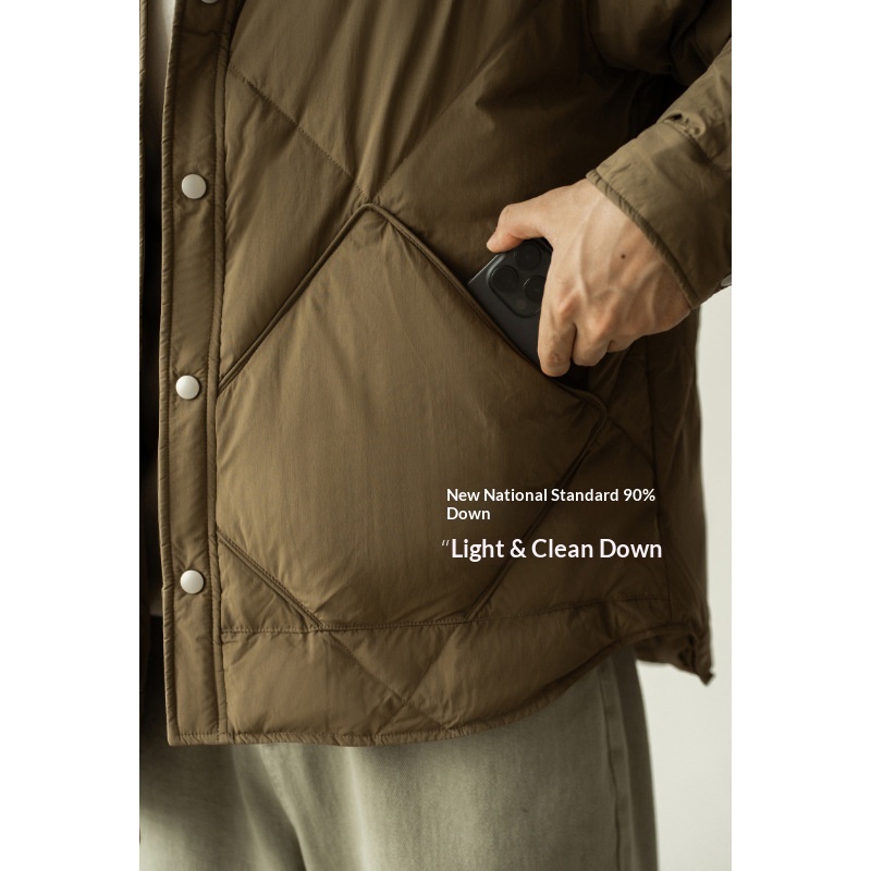 Leichte Daunenjacke für Jungen mit Hemdkragen (90 cm), Herrenmodell Winter 2025, neue Arbeitskleidung mit Diamantmuster, warm und leicht weit geschnitten_voghion.com