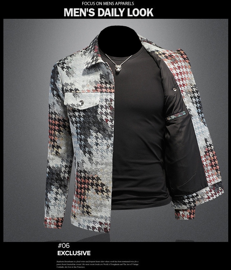 Chaqueta de solapa con estampado de pata de gallo para hombre, estilo Europa, otoño 2025, 7611_voghion.com