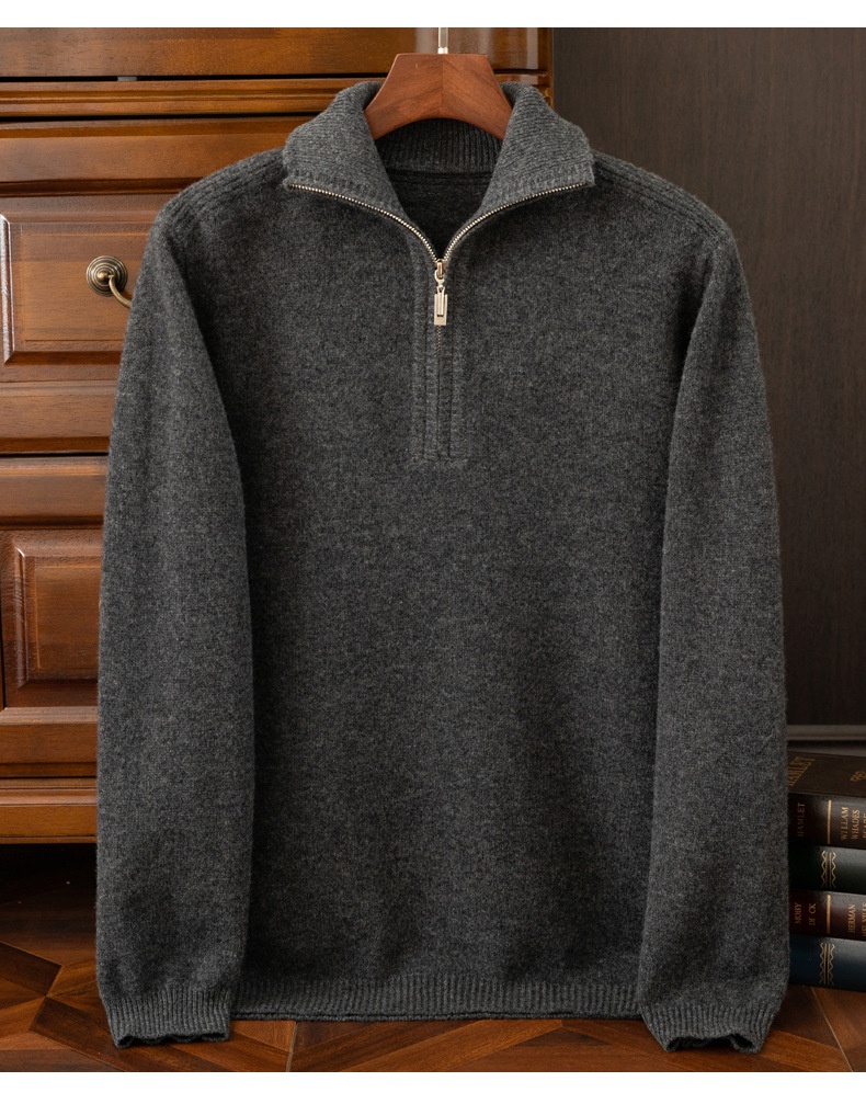 ragazzo Ragazzo Ragazzo Ragazzo Autunno Inverno Mezza Cerniera Collo Ribaltabile Maglione da Uomo Nuovo Pura Lana Ispessito Caldo Largo Casual Versatile Base Lavorata a Maglia_voghion.com