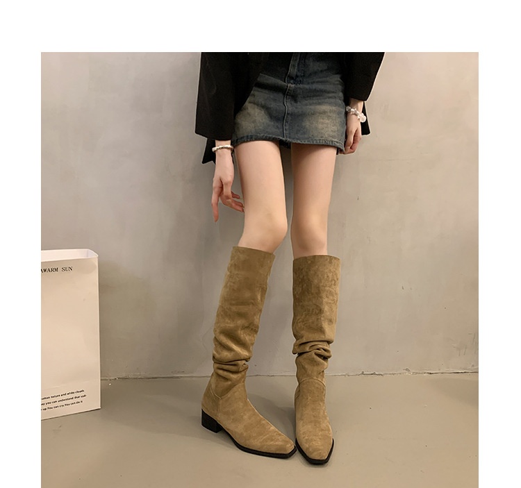 ShoeGlobe ShoeGlobe ShoeGlobe Chunky Heel Pointed Toe Suede Slim Long Women's Shoes 2025 New Autumn Winter Korean Style Over-the-Knee Riding Boots_voghion.com