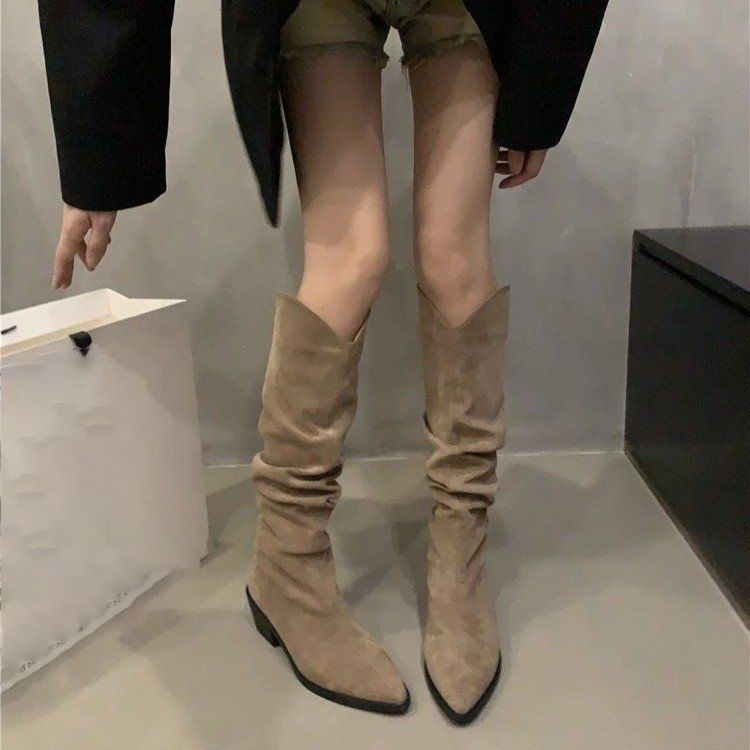 ShoeGlobe ShoeGlobe ShoeGlobe French Retro Brown Short 2025 Summer And Autumn New High Women's Slouch Cowboy Boots_voghion.com