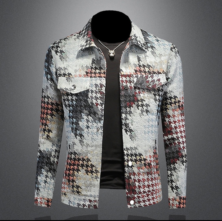 Chaqueta de solapa con estampado de pata de gallo para hombre, estilo Europa, otoño 2025, 7611_voghion.com