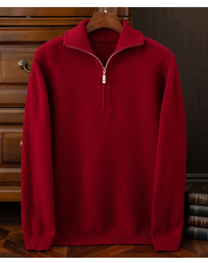 ragazzo Ragazzo Ragazzo Ragazzo Autunno Inverno Mezza Cerniera Collo Ribaltabile Maglione da Uomo Nuovo Pura Lana Ispessito Caldo Largo Casual Versatile Base Lavorata a Maglia_voghion.com