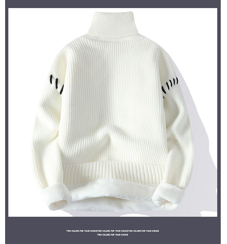 boy Boy Boy Boy Fleece-Lined Thickened Sweater Men, Autumn And Winter New Warm High-Neck Knitwear For Teenagers, Base Layer Student Knit_voghion.com