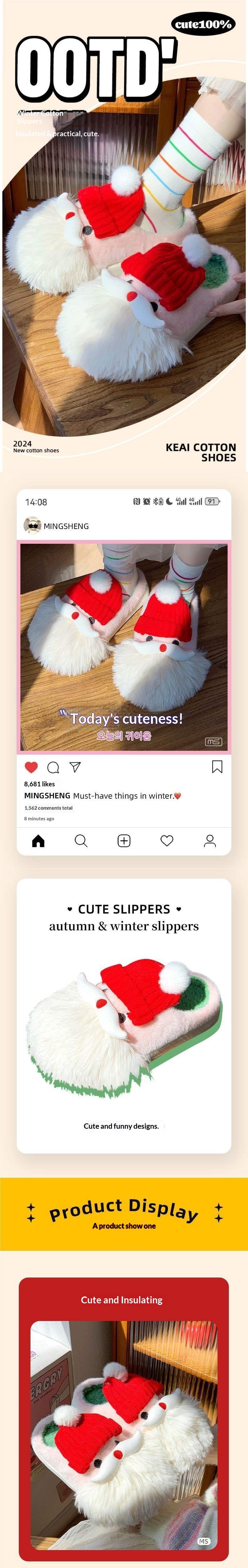 Zees Cute Christmas Cotton Slippers 2025 Couple Style New Super Soft Cushioning Autumn Four Seasons Indoor Warmth_voghion.com