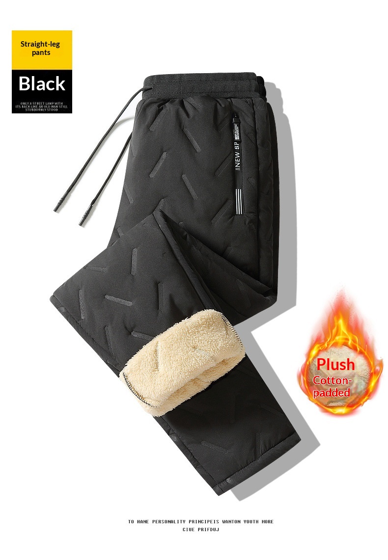 Pantalon en coton ultrasonique pour homme, doublé polaire automne-hiver, chaud, coupe-vent, imperméable, épais, coupe droite._voghion.com