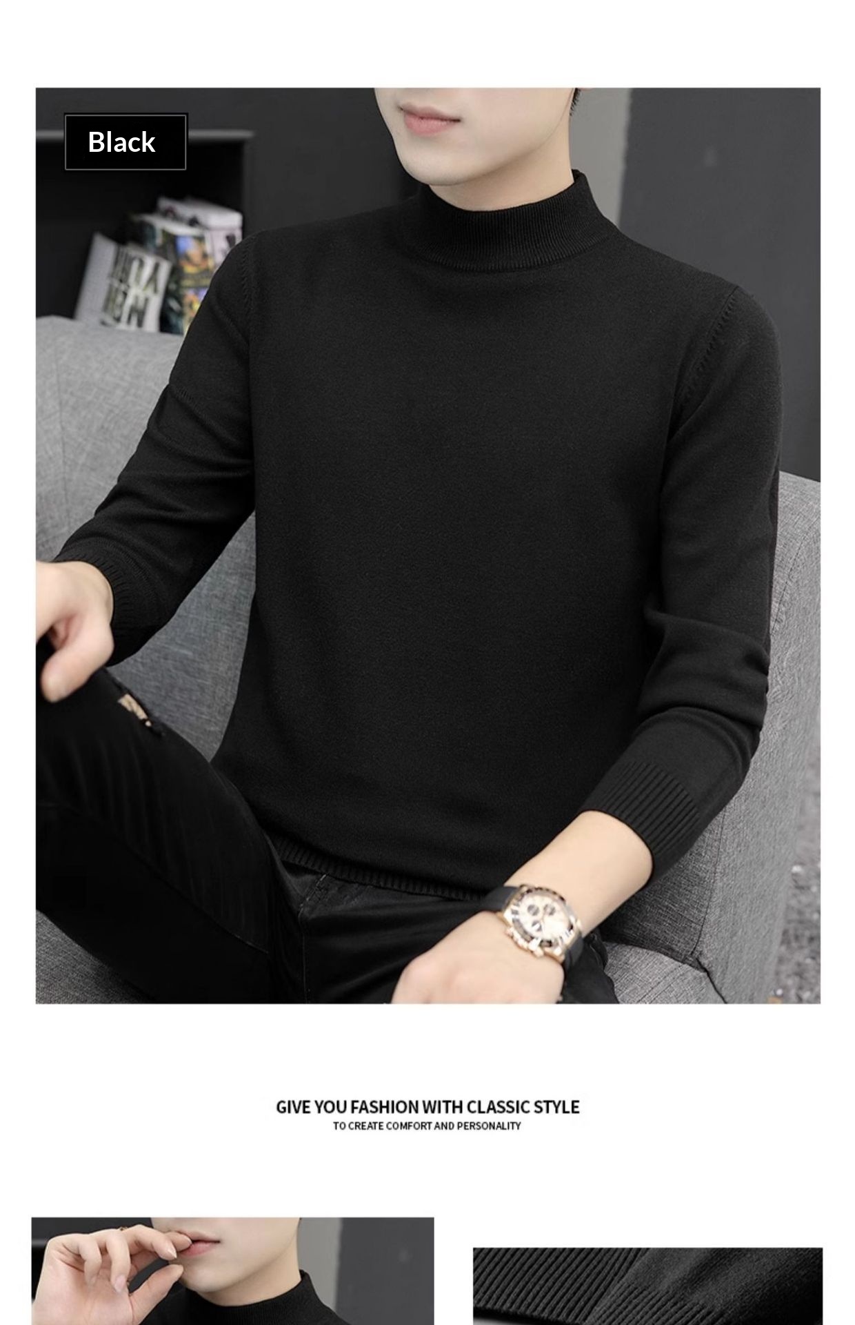boy Boy Boy Boy Half Turtleneck Sweater For Men, Autumn And Winter, Regular Thickened Base Shirt, Warm Knitted Wool Sweater, 2024 New_voghion.com