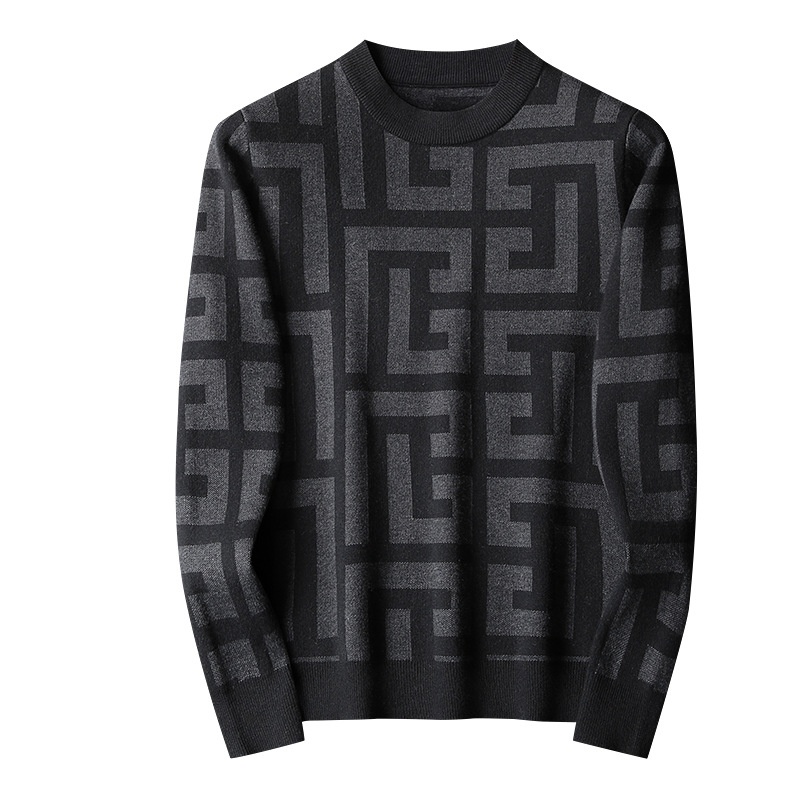 Boy Boy Boy Europe Station 2023 Inverno Nuovo Slim Fit Uomo Lana Mezzo Collo Alto Maglione Lavorato a Maglia Spessa Camicia Base di Lana_voghion.com