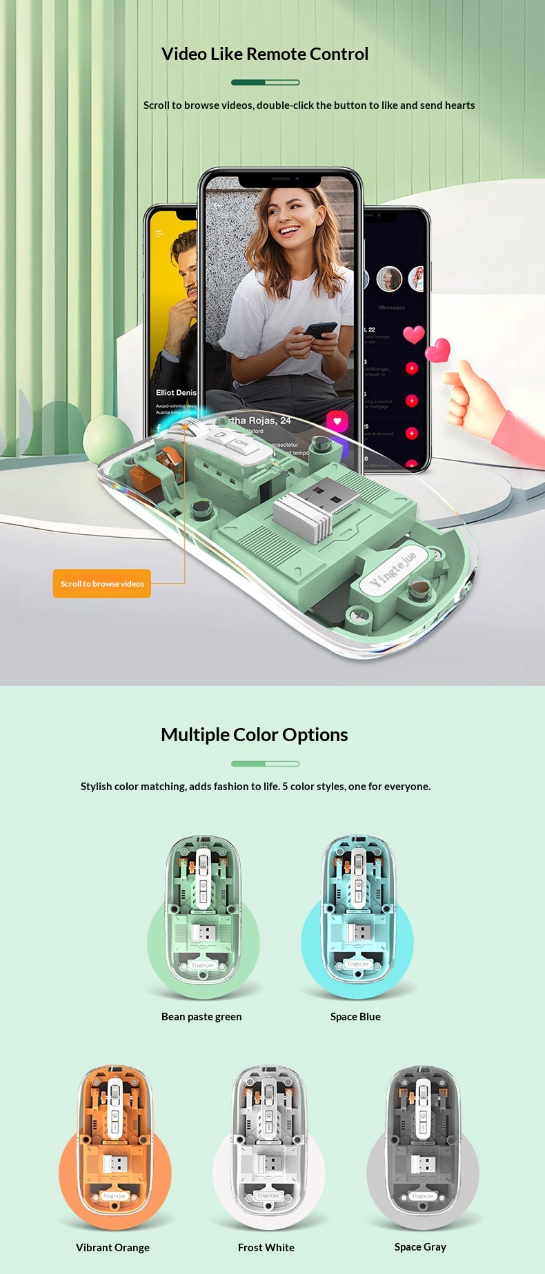 Digitex Digitex Silent Transparent Mouse Three-Mode Wireless Bluetooth Business Office Lightweight Gaming Ergonomic Rechargeable_voghion.com