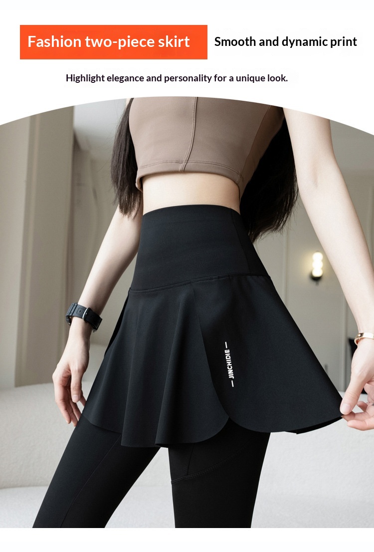 ChicShe Nouvelle jupe deux pièces taille haute à imprimé requin à neuf pointes, pantalon de yoga et legging grande taille pour femme_voghion.com