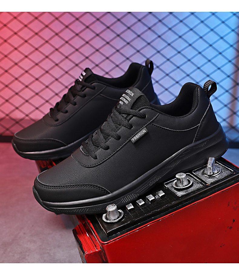 Baskets en cuir Zees Foreign Trade pour homme, modèle automne, imperméables, antidérapantes, noires, polyvalentes, à semelle souple et décontractée._voghion.com