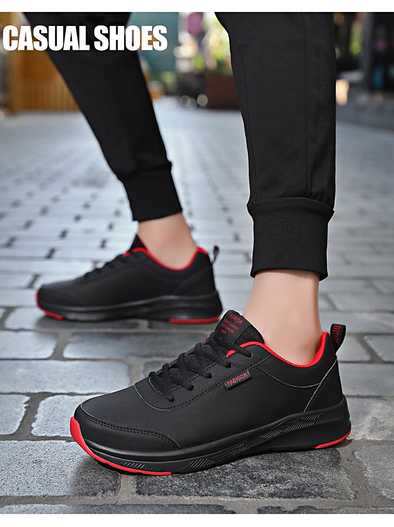 Baskets en cuir Zees Foreign Trade pour homme, modèle automne, imperméables, antidérapantes, noires, polyvalentes, à semelle souple et décontractée._voghion.com