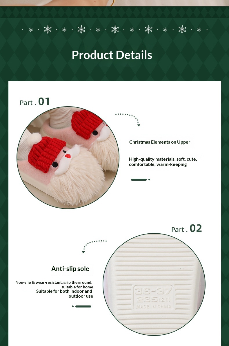 Zees graziose pantofole natalizie in cotone da donna, nuovo stile 2025, comode con una morbida imbottitura, adatte per l'autunno_voghion.com