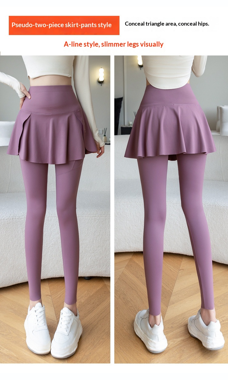 ChicShe Nouvelle jupe deux pièces taille haute à imprimé requin à neuf pointes, pantalon de yoga et legging grande taille pour femme_voghion.com