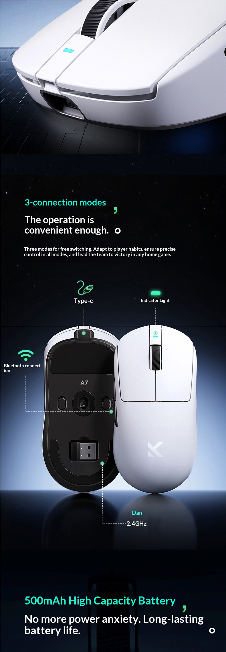 Digitex Digitex 2025 Nuovo mouse da gioco wireless MaiCong aggiornato con tre modalità e-sport, batteria a lunga durata, design leggero_voghion.com