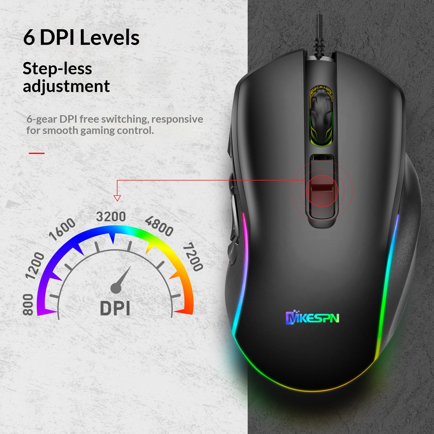 Souris gaming filaire RGB personnalisable Digitex X9 avec pavé tactile 10 touches et réglage sur 6 niveaux_voghion.com