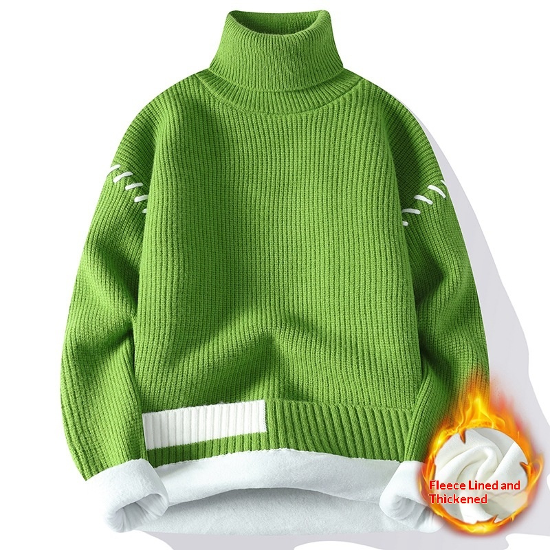boy Boy Boy Boy Fleece-Lined Thickened Sweater Men, Autumn And Winter New Warm High-Neck Knitwear For Teenagers, Base Layer Student Knit_voghion.com