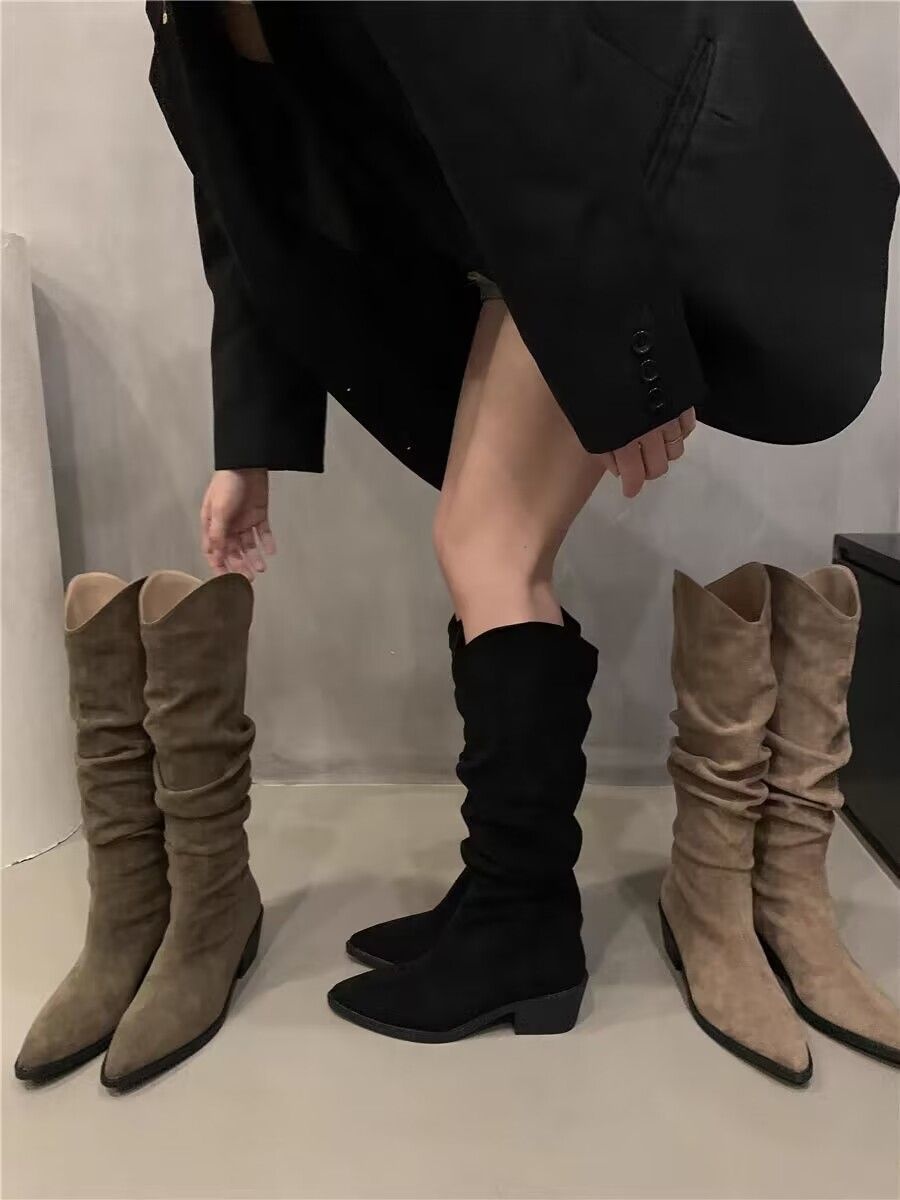 ShoeGlobe ShoeGlobe Stivali lunghi da donna con pile, stivali morbidi retrò versatili 2024, stivali alti antiscivolo per la moda autunnale e invernale_voghion.com