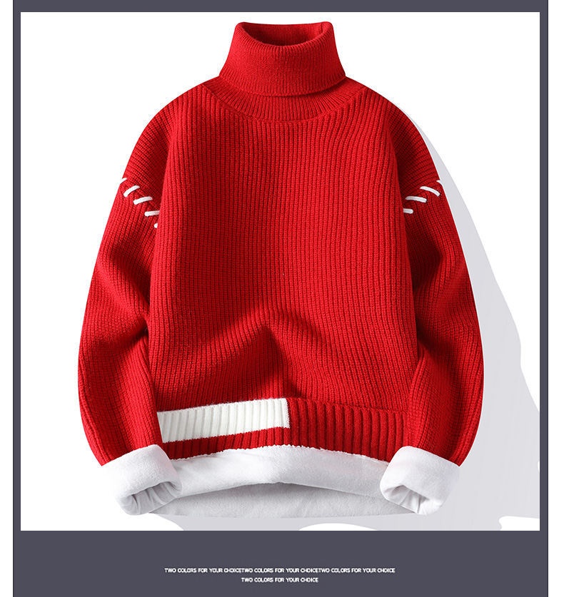boy Boy Boy Boy Fleece-Lined Thickened Sweater Men, Autumn And Winter New Warm High-Neck Knitwear For Teenagers, Base Layer Student Knit_voghion.com