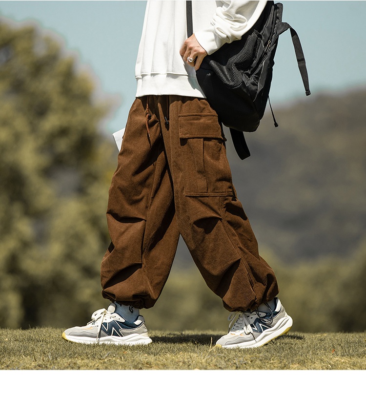 boy Corduroy Men City Boy Couple Casual Army Green Cargo Trendy Brand Autumn Winter Straight Wide Leg Long Pants_voghion.com
