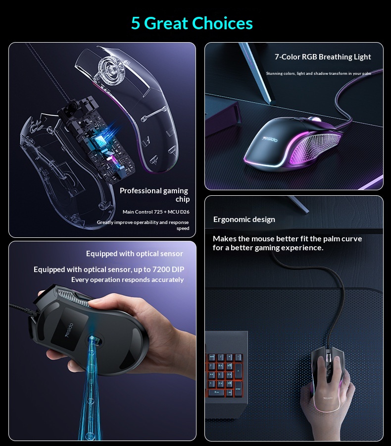 Digitex Digitex Digitex Yesido Gaming E-sports Cross-border Computer Optical Silent Ergonomic USB Wired Mouse_voghion.com