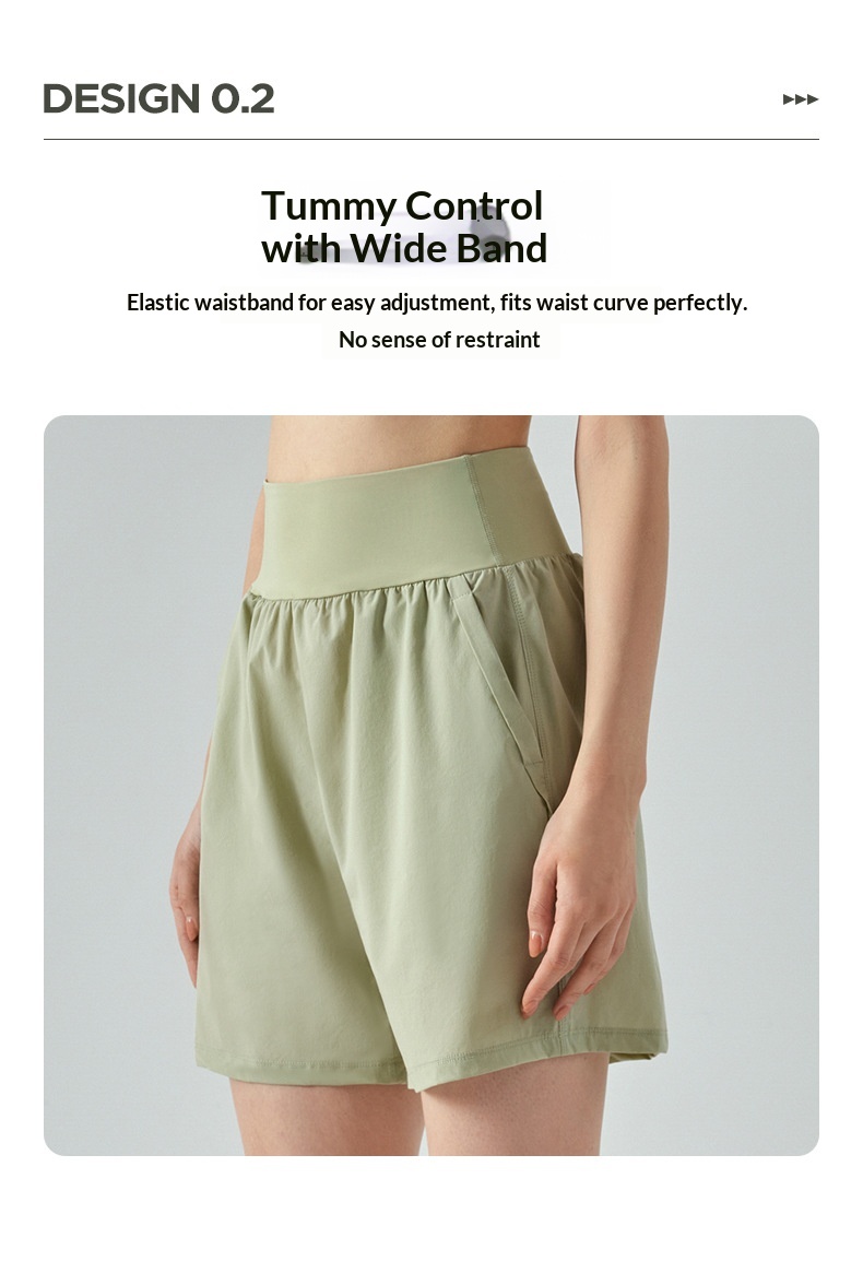 High Waist Tummy Control Spo For Women, Summer Double Pocket Running Fitness Sho, Loose Casual Breathable Yoga_voghion.com