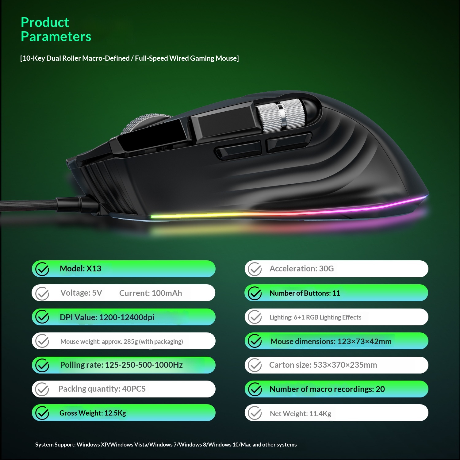 Digitex Digitex Ro Definition Dual Scroll Wheel Swinging Full Speed Gaming Mouse, Computer Accessories E-sports RGB Desktop Usb_voghion.com