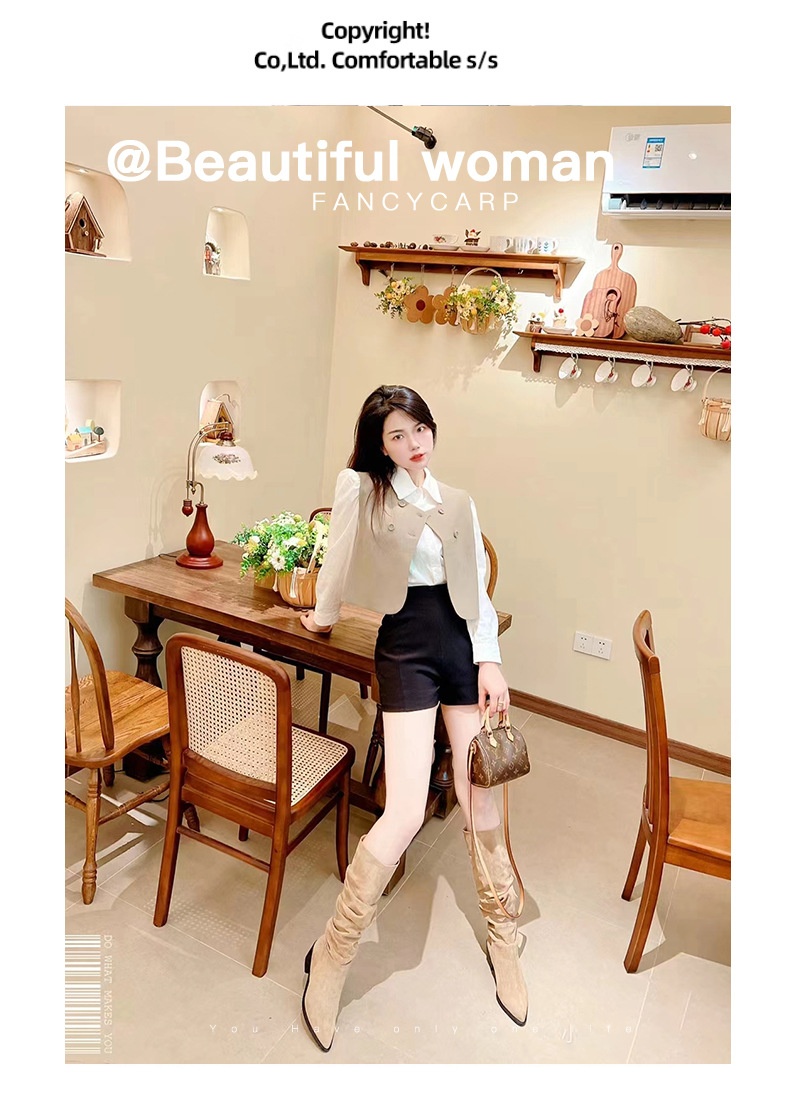 ShoeGlobe ShoeGlobe ShoeGlobe Zwiększenie wysokości wewnętrznej ~Kolor khaki Stacked Długie buty jeździeckie dla kobiet 2024 Nowość Jesień Zima Francuskie do połowy łydki_voghion.com