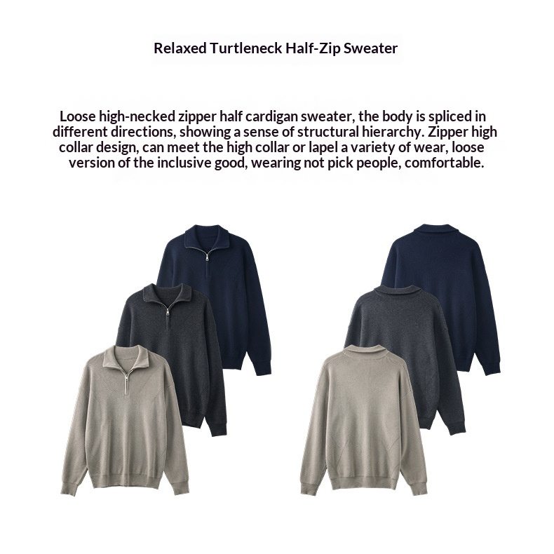 Boy Boy Boy Boy APO Clothing|Coss-Bode Half-Zip Rollkragenpullover für Herren, Herbst/Winter, Old Money Style, locker, lässig, langärmelig_voghion.com