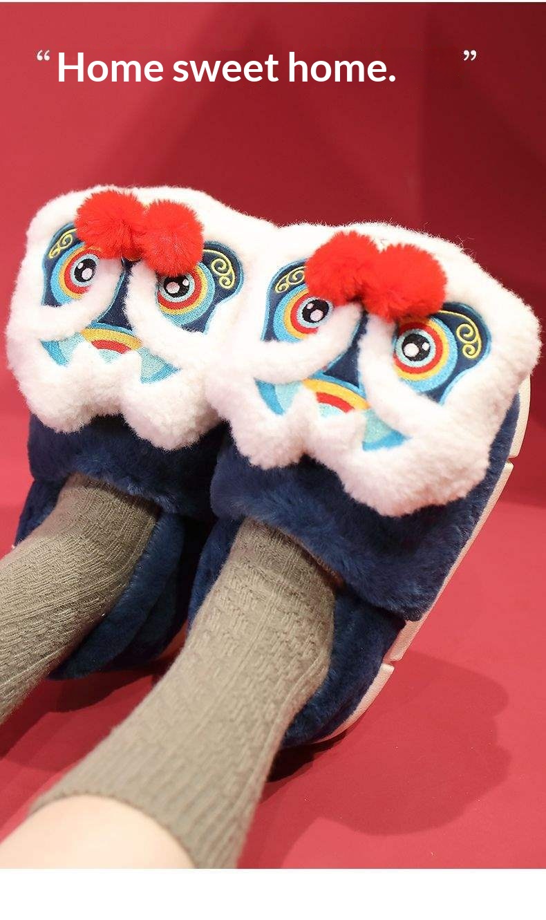 Pantoufles Zees National Trend à tête de lion et de tigre, chaudes et confortables pour l'automne et l'hiver, idéales pour les couples parents-enfants. Chaussures d'intérieur en coton antidérapant et épais._voghion.com