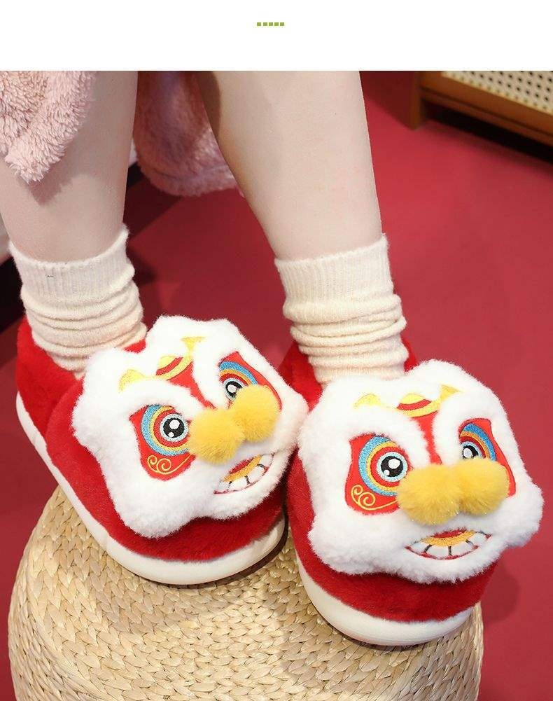 Pantoufles Zees National Trend à tête de lion et de tigre, chaudes et confortables pour l'automne et l'hiver, idéales pour les couples parents-enfants. Chaussures d'intérieur en coton antidérapant et épais._voghion.com