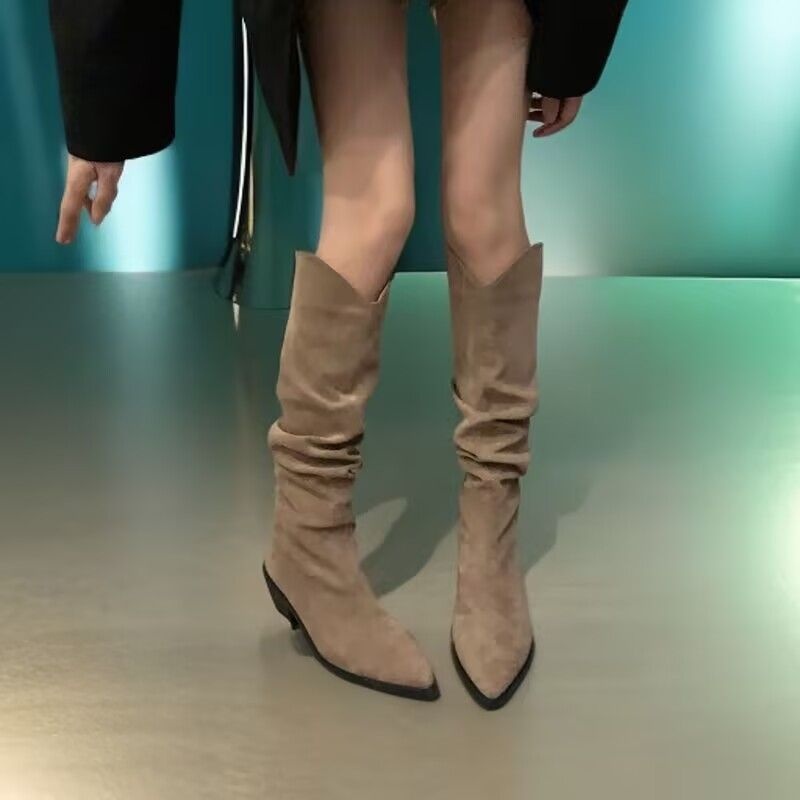 ShoeGlobe ShoeGlobe Stivali lunghi da donna con pile, stivali morbidi retrò versatili 2024, stivali alti antiscivolo per la moda autunnale e invernale_voghion.com