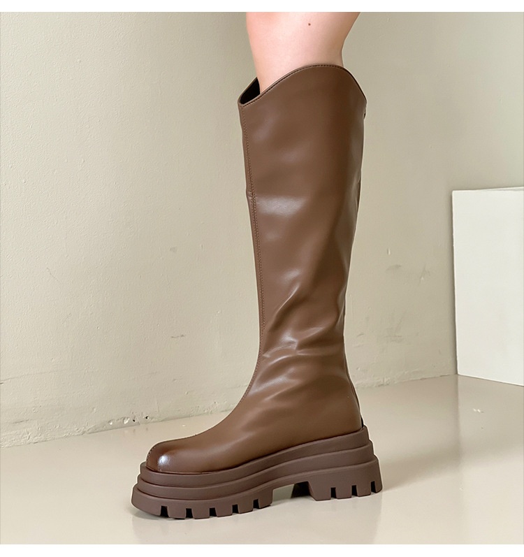 ShoeGlobe ShoeGlobe ShoeGlobe Women's Long Autumn Winter 2024 New V-Cut High Heel Thick Sole Slimming Over-the-Knee Riding Slim Boots Trendy_voghion.com