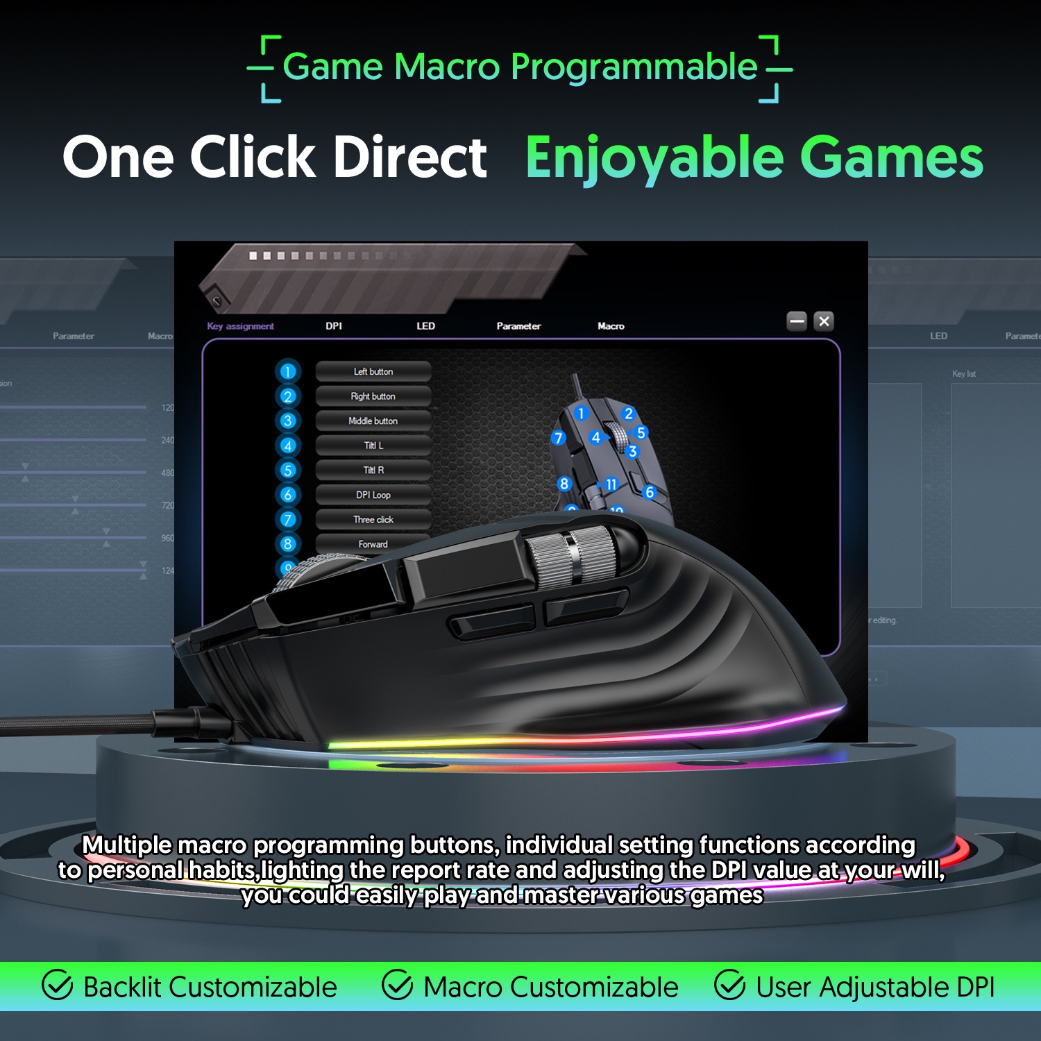 Digitex Digitex Ro Definition Dual Scroll Wheel Swinging Full Speed Gaming Mouse, Computer Accessories E-sports RGB Desktop Usb_voghion.com