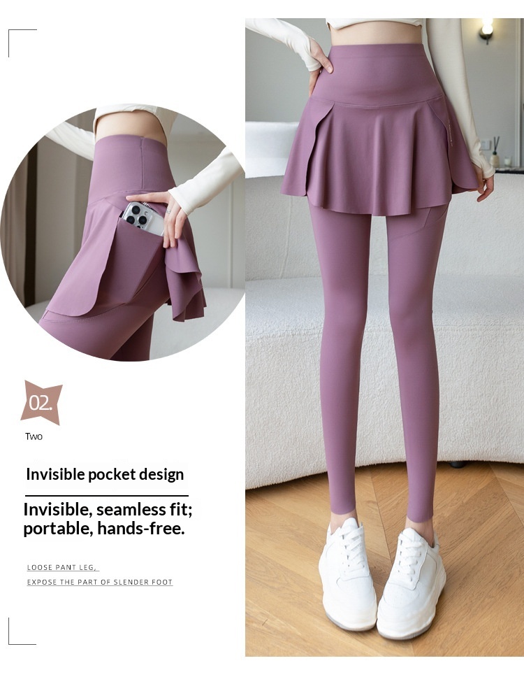 ChicShe Nouvelle jupe deux pièces taille haute à imprimé requin à neuf pointes, pantalon de yoga et legging grande taille pour femme_voghion.com