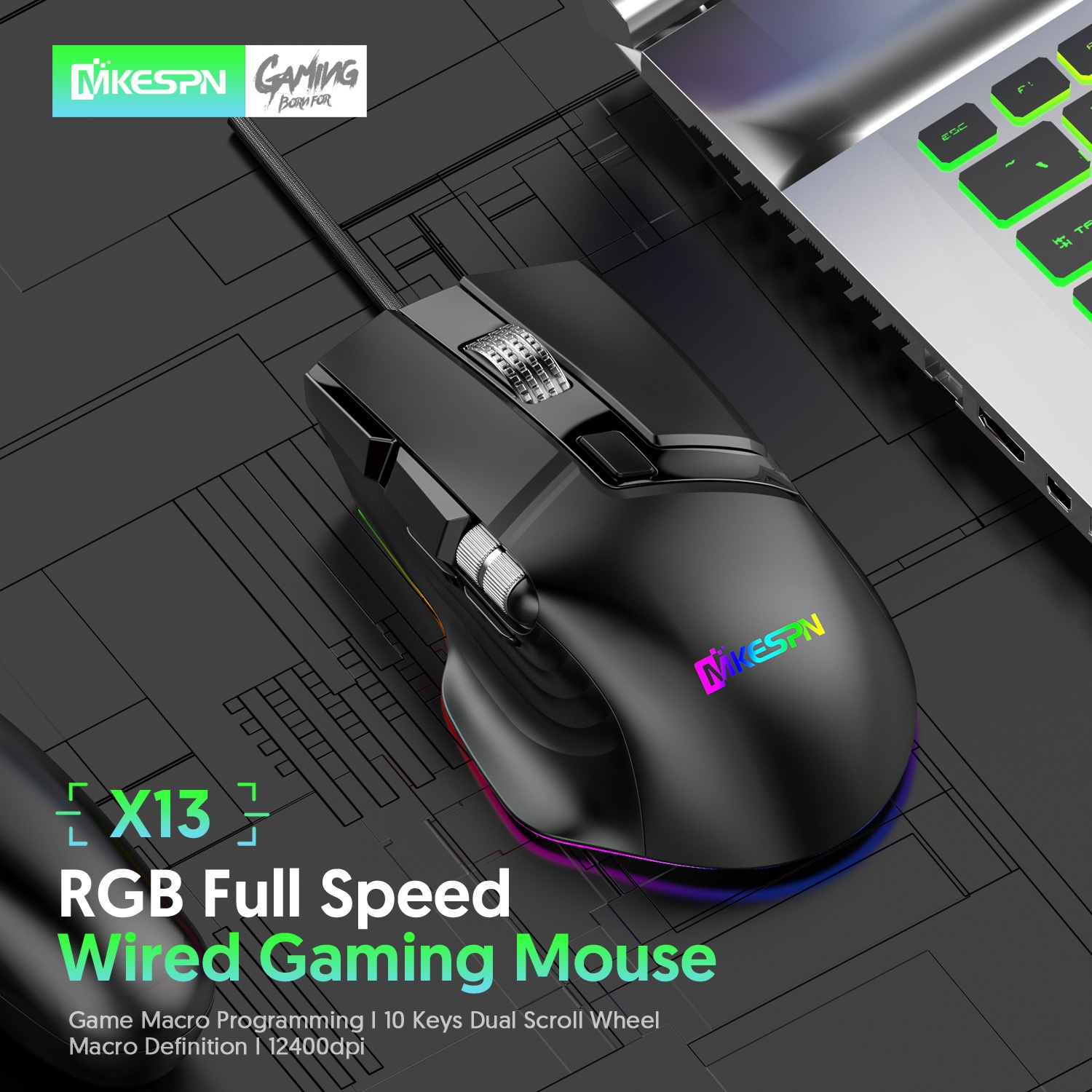 Digitex Digitex Ro Definition Dual Scroll Wheel Swinging Full Speed Gaming Mouse, Computer Accessories E-sports RGB Desktop Usb_voghion.com