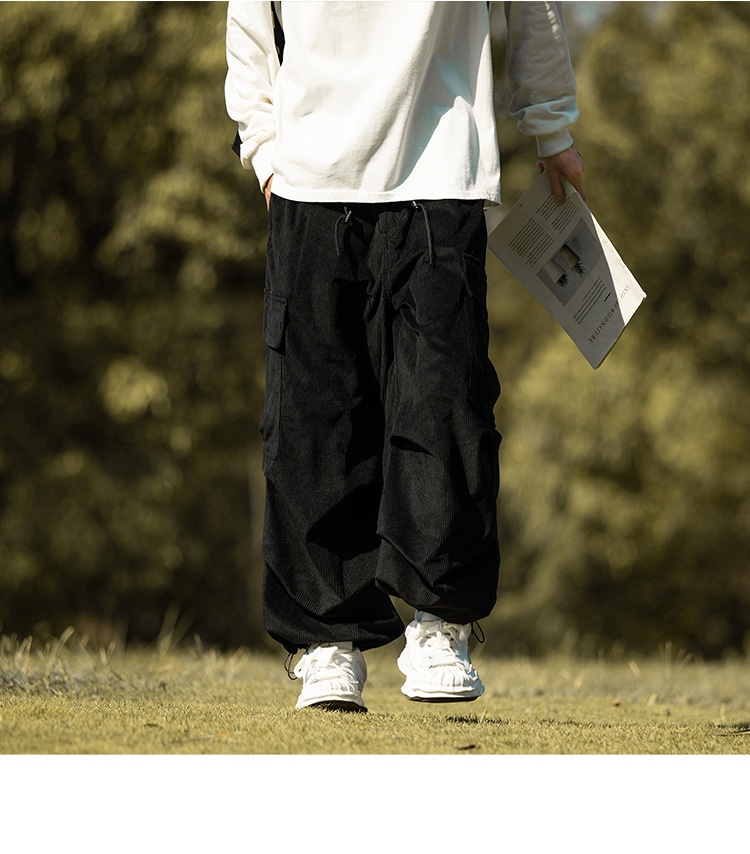 boy Corduroy Men City Boy Couple Casual Army Green Cargo Trendy Brand Autumn Winter Straight Wide Leg Long Pants_voghion.com