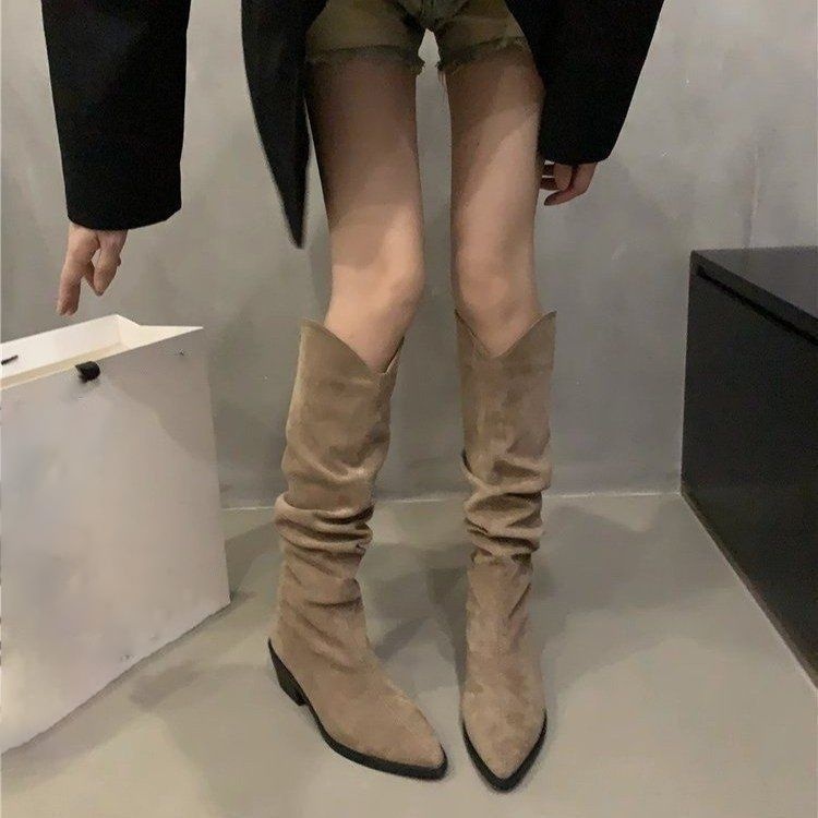 ShoeGlobe ShoeGlobe ShoeGlobe French Retro Brown Short 2025 Summer And Autumn New High Women's Slouch Cowboy Boots_voghion.com