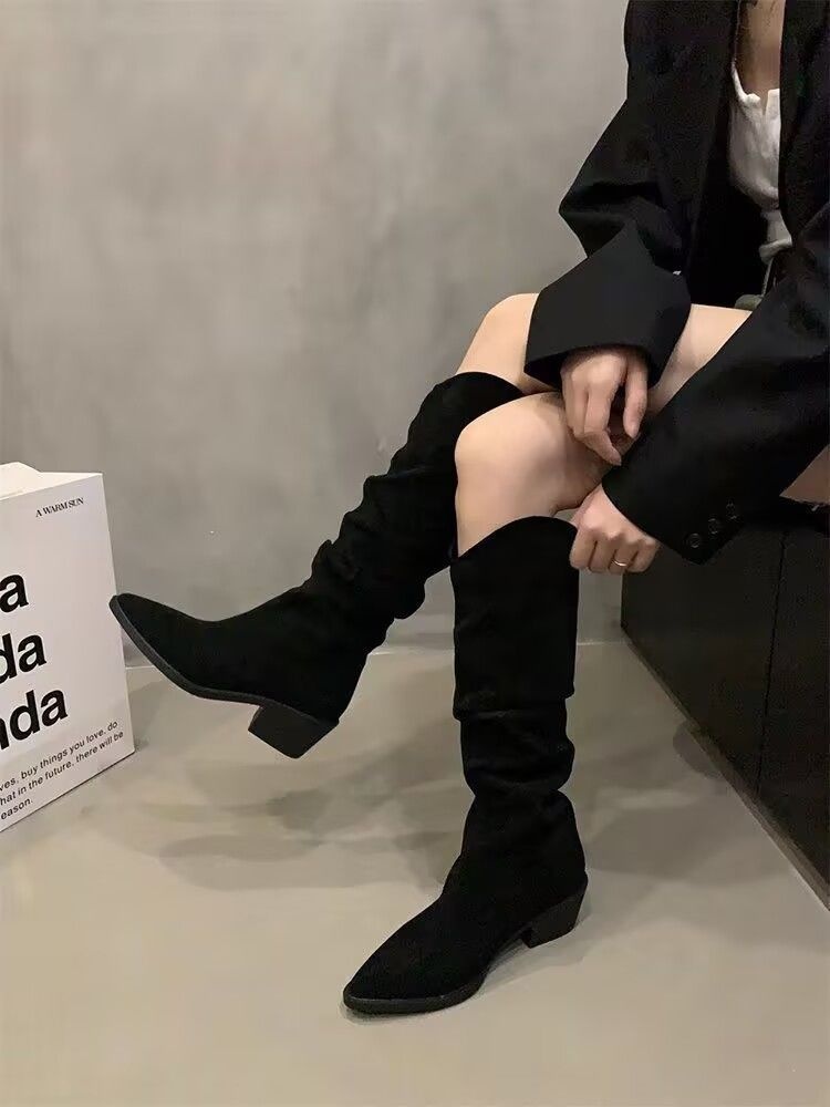 ShoeGlobe ShoeGlobe Stivali lunghi da donna con pile, stivali morbidi retrò versatili 2024, stivali alti antiscivolo per la moda autunnale e invernale_voghion.com