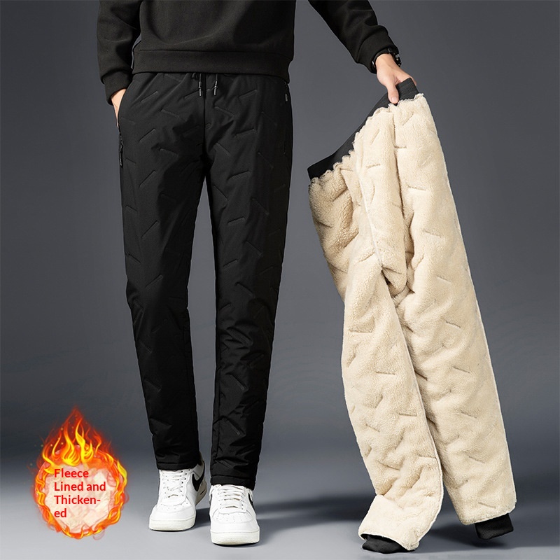 Pantalon en coton ultrasonique pour homme, doublé polaire automne-hiver, chaud, coupe-vent, imperméable, épais, coupe droite._voghion.com